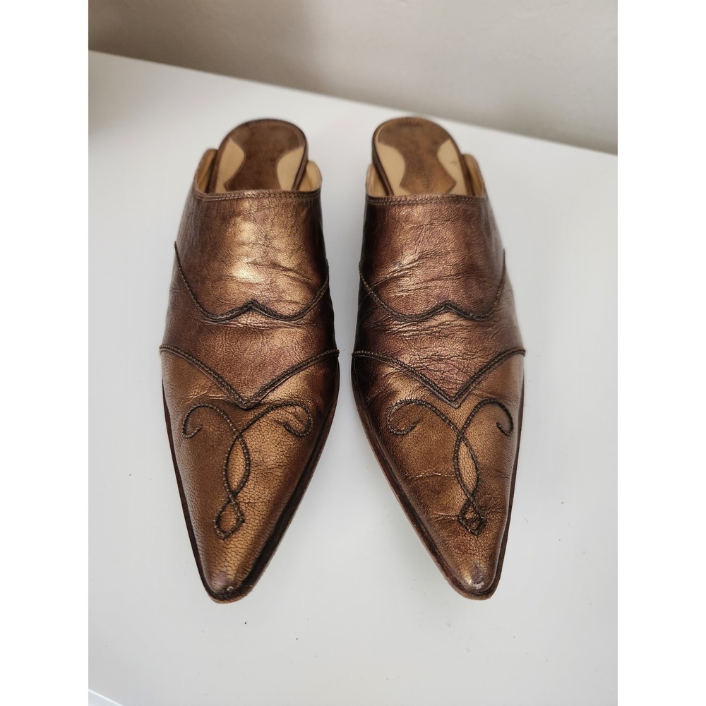 alto gradimento‎ Women's slip on pointed toe Flat Shoes leather Gold Size 9